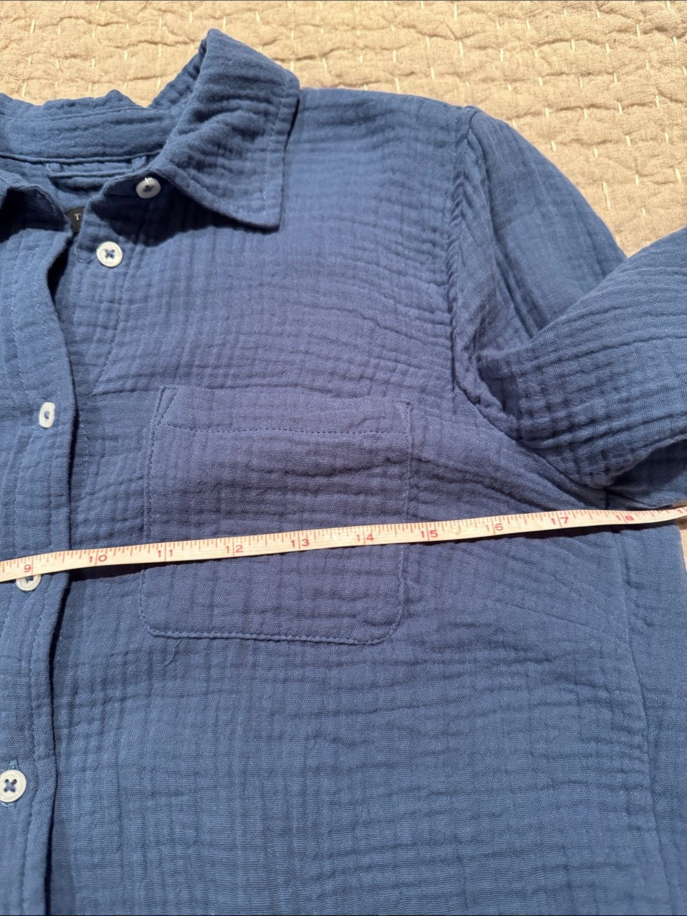 Talbots Small Petite Light Blue Textured Button-Up Top With Tab Sleeve - Picture 6 of 8